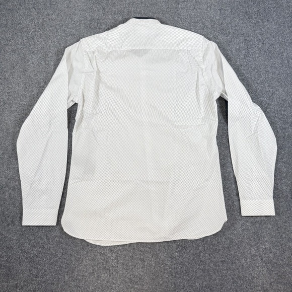 The Kooples‎ Dress Shirt Mens Medium White Fitted Cotton Collarless Geometric - Picture 3 of 12